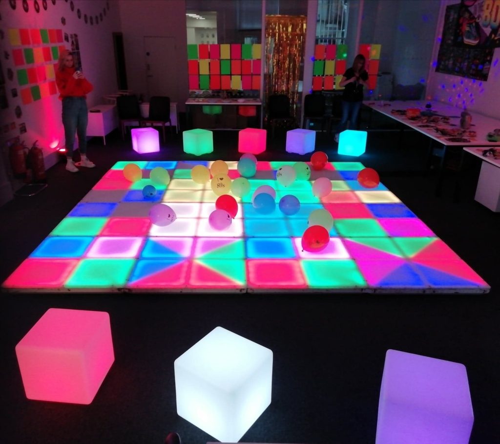 1980's Retro party dance floor and 80's party props